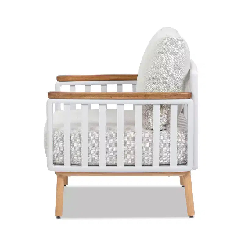 Jennifer Taylor Home Calarono 29 Teak & Aluminum Patio Accent Arm Chair, Sand Dune Chenille