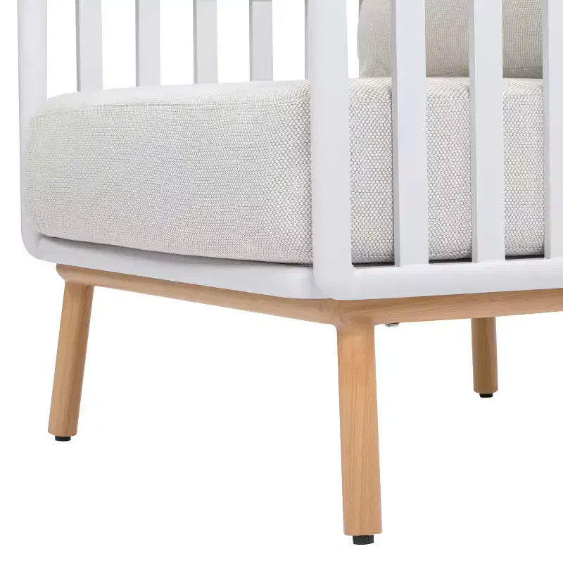 Jennifer Taylor Home Calarono 29 Teak & Aluminum Patio Accent Arm Chair, Sand Dune Chenille
