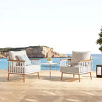 Jennifer Taylor Home Calarono 29 Teak & Aluminum Patio Accent Arm Chair, Sand Dune Chenille