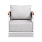 Jennifer Taylor Home Rhodes 29 Upholstered Teak & Aluminum Patio Arm Chair, Birch Gray Chenille