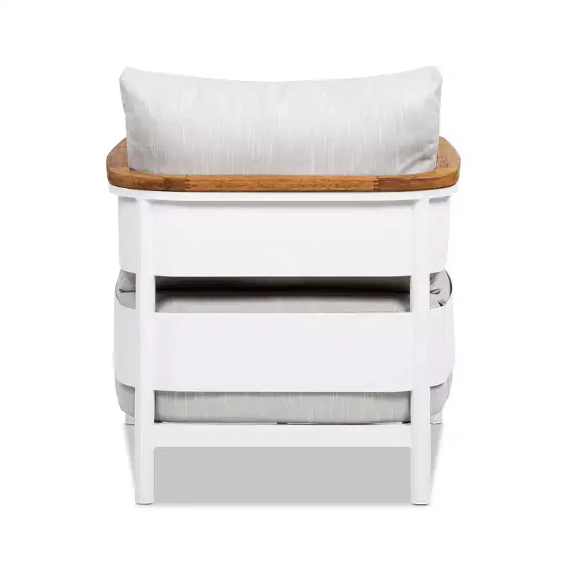 Jennifer Taylor Home Rhodes 29 Upholstered Teak & Aluminum Patio Arm Chair, Birch Gray Chenille