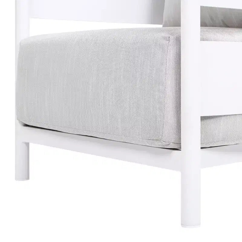 Jennifer Taylor Home Rhodes 29 Upholstered Teak & Aluminum Patio Arm Chair, Birch Gray Chenille
