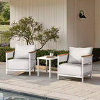 Jennifer Taylor Home Rhodes 29 Upholstered Teak & Aluminum Patio Arm Chair, Birch Gray Chenille