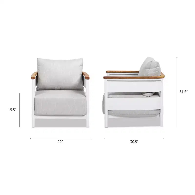Jennifer Taylor Home Rhodes 29 Upholstered Teak & Aluminum Patio Arm Chair, Birch Gray Chenille