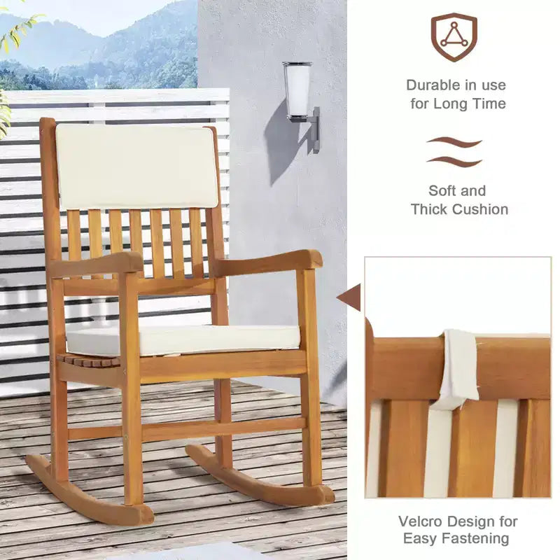 Karl Home | Sedia a dondolo in legno massello con cuscino