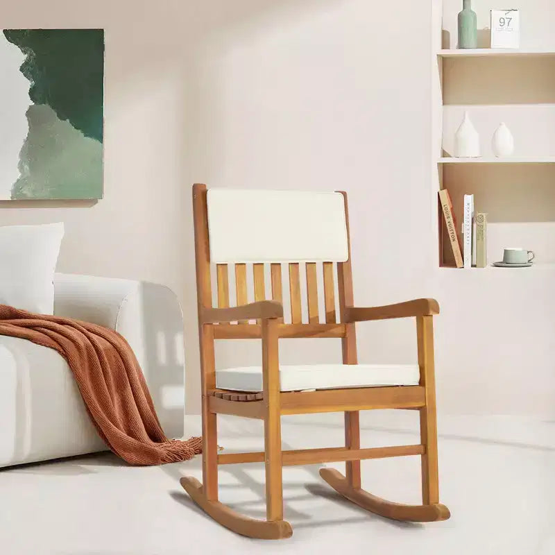 Karl Home | Sedia a dondolo in legno massello con cuscino