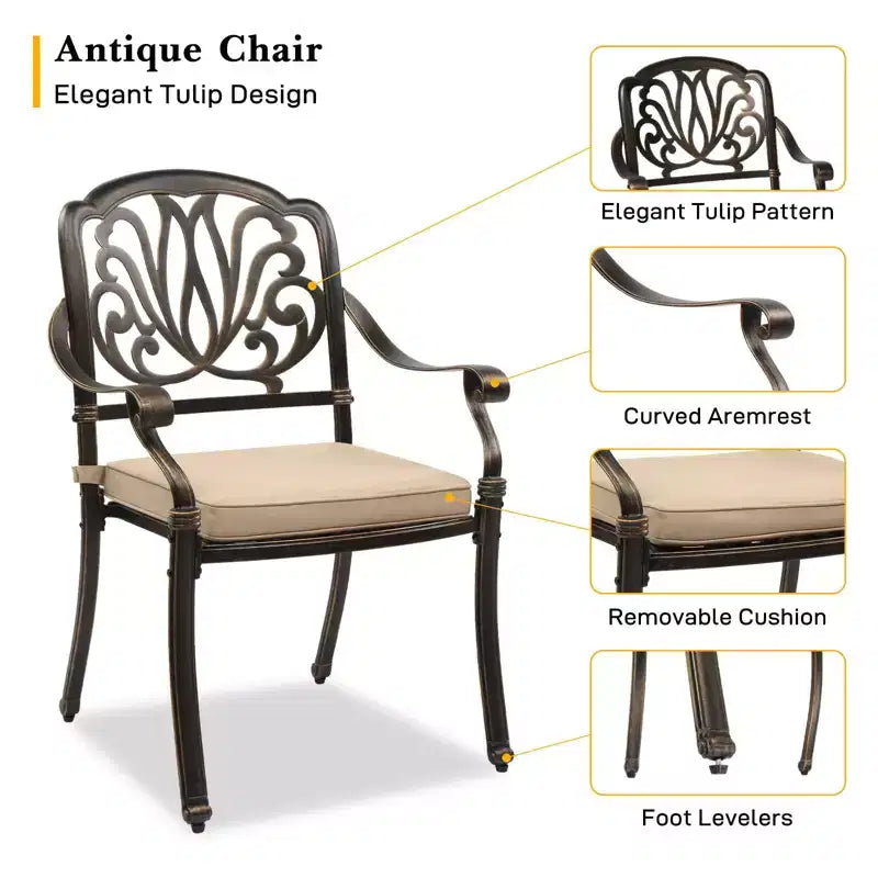Karl Home | Sedia da pranzo impilabile da esterno in metallo con braccioli e cuscino