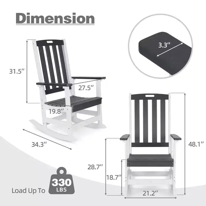 Sedia a dondolo da esterno Aoodor, dondolo da portico a doghe in HDPE con braccioli, design resistente a tutte le stagioni per esterni o interni