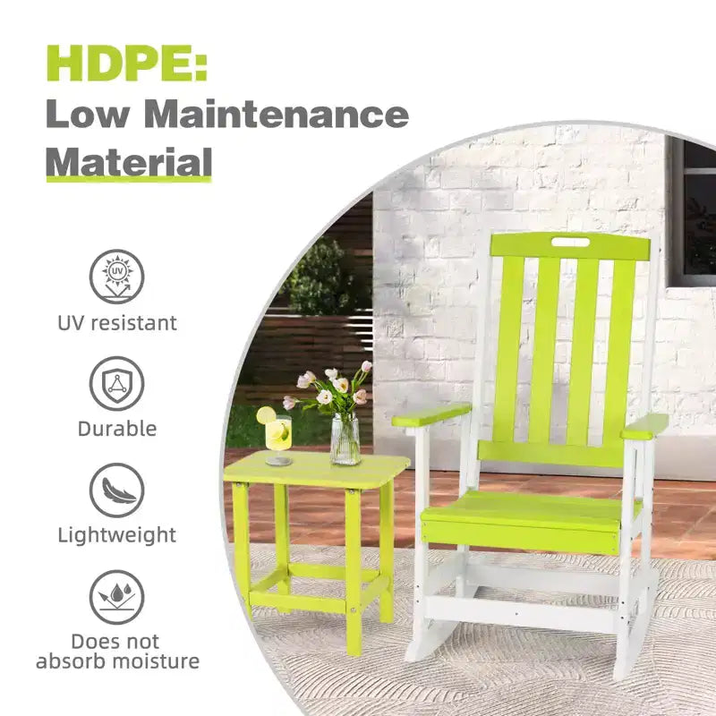 Sedia a dondolo da esterno Aoodor, dondolo da portico a doghe in HDPE con braccioli, design resistente a tutte le stagioni per esterni o interni