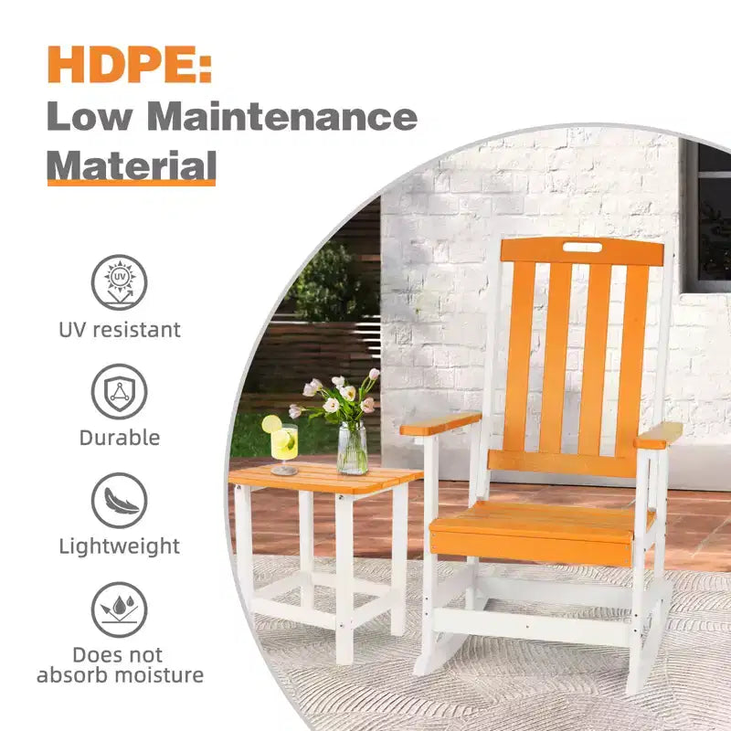 Sedia a dondolo da esterno Aoodor, dondolo da portico a doghe in HDPE con braccioli, design resistente a tutte le stagioni per esterni o interni