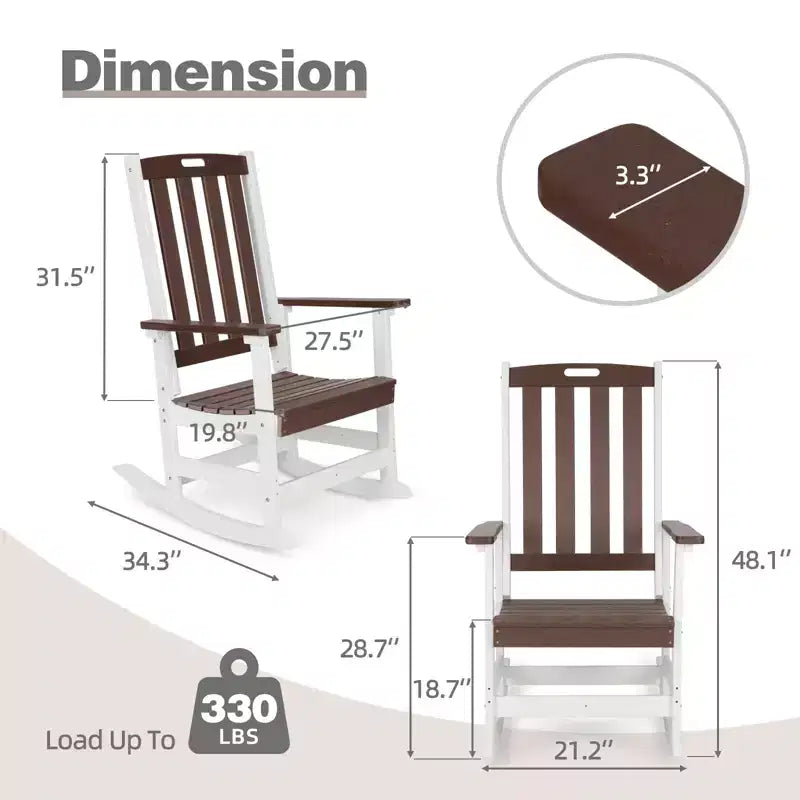Sedia a dondolo da esterno Aoodor, dondolo da portico a doghe in HDPE con braccioli, design resistente a tutte le stagioni per esterni o interni