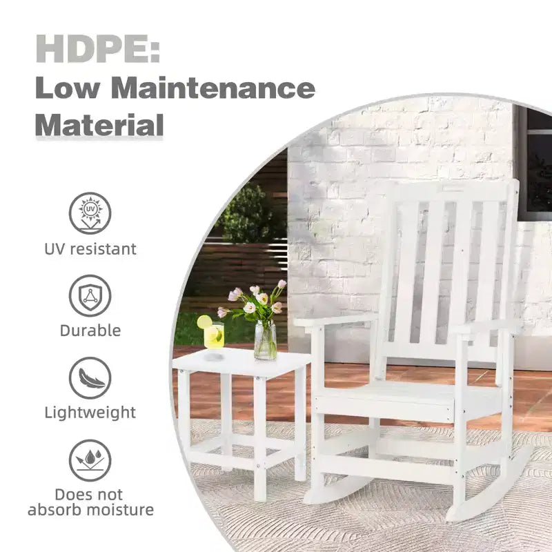 Sedia a dondolo da esterno Aoodor, dondolo da portico a doghe in HDPE con braccioli, design resistente a tutte le stagioni per esterni o interni