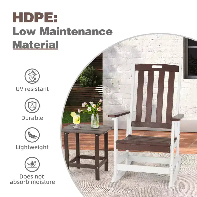 Sedia a dondolo da esterno Aoodor, dondolo da portico a doghe in HDPE con braccioli, design resistente a tutte le stagioni per esterni o interni