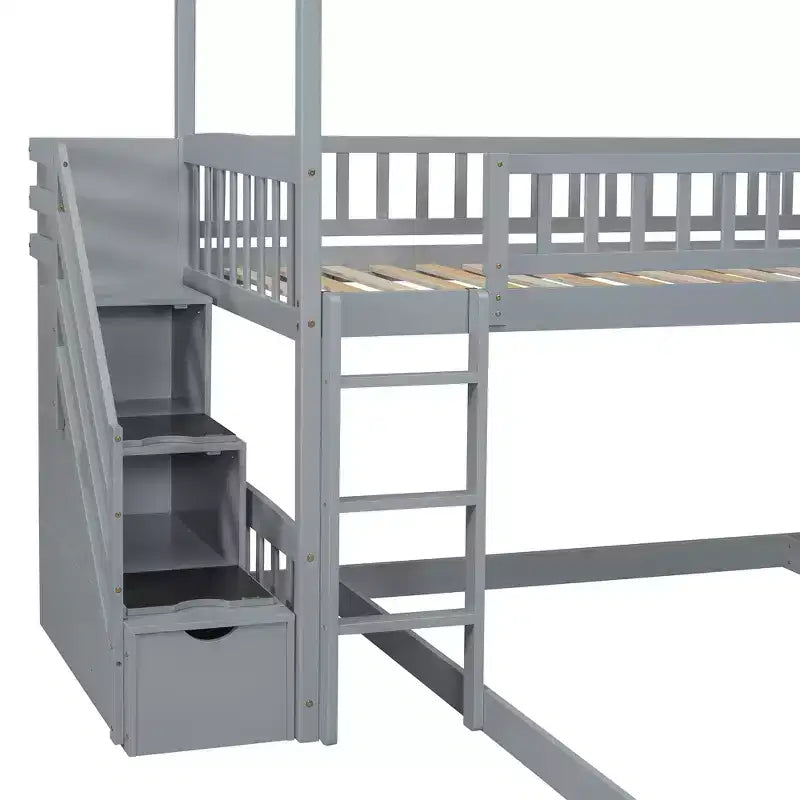 Whisen Twin Over Full Bunk Bed with Slide, House Bed with Slide