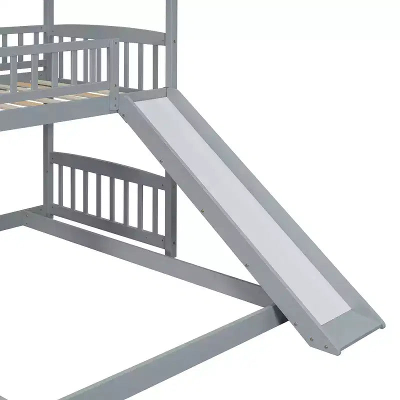 Whisen Twin Over Full Bunk Bed with Slide, House Bed with Slide
