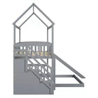 Whisen Twin Over Full Bunk Bed with Slide, House Bed with Slide