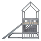 Whisen Twin Over Full Bunk Bed with Slide, House Bed with Slide