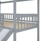 Whisen Twin Over Full Bunk Bed with Slide, House Bed with Slide