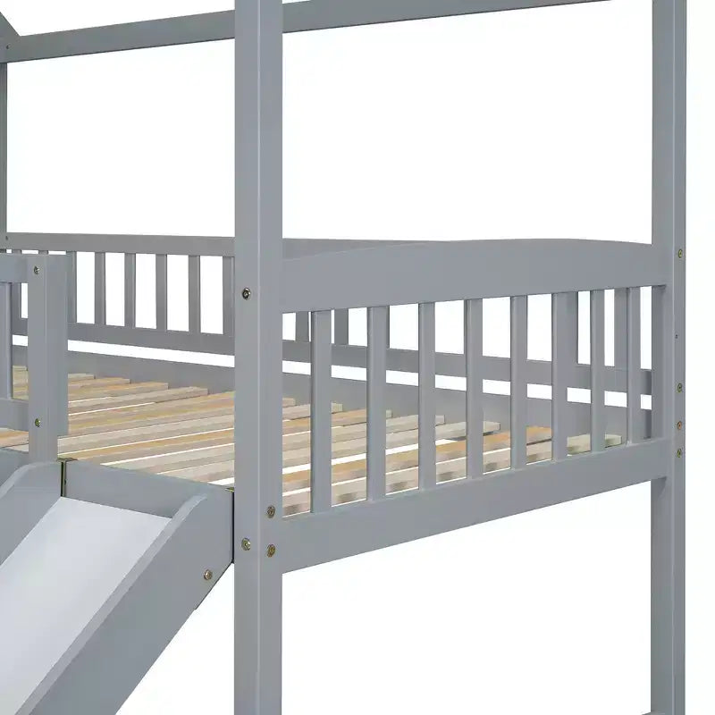 Whisen Twin Over Full Bunk Bed with Slide, House Bed with Slide