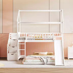 Whisen Twin Over Full Bunk Bed with Slide, House Bed with Slide