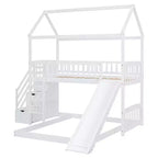 Whisen Twin Over Full Bunk Bed with Slide, House Bed with Slide