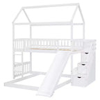 Whisen Twin Over Full Bunk Bed with Slide, House Bed with Slide