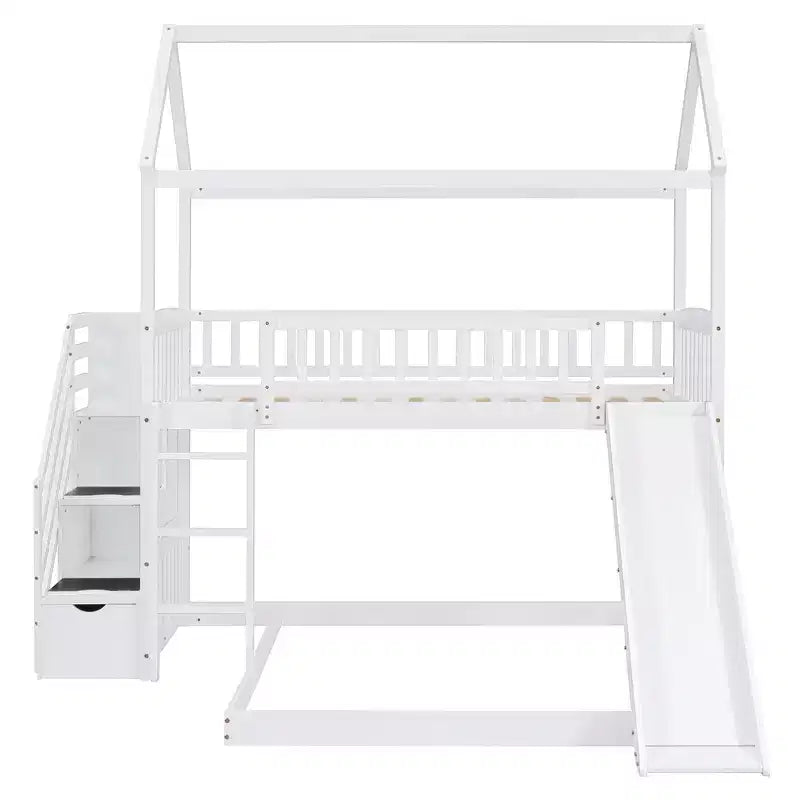 Whisen Twin Over Full Bunk Bed with Slide, House Bed with Slide
