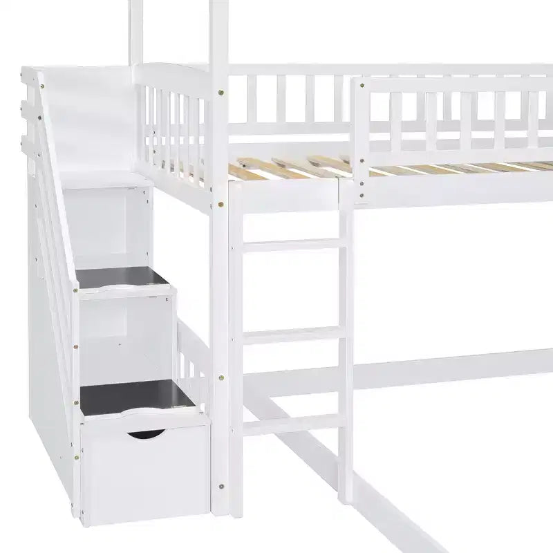 Whisen Twin Over Full Bunk Bed with Slide, House Bed with Slide