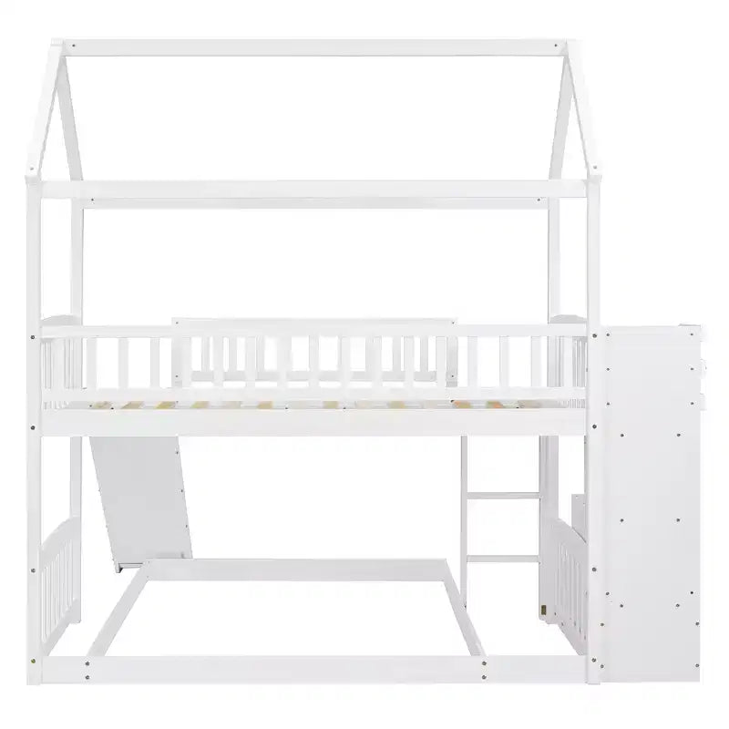 Whisen Twin Over Full Bunk Bed with Slide, House Bed with Slide
