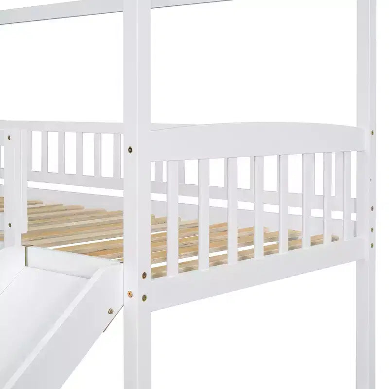 Whisen Twin Over Full Bunk Bed with Slide, House Bed with Slide