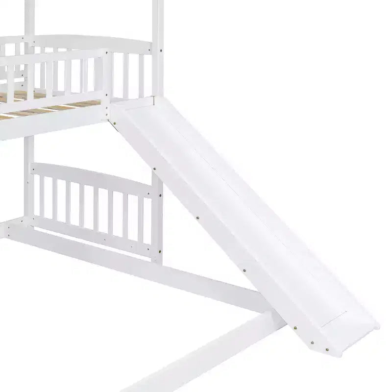 Whisen Twin Over Full Bunk Bed with Slide, House Bed with Slide
