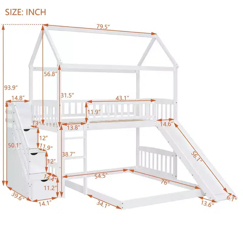 Whisen Twin Over Full Bunk Bed with Slide, House Bed with Slide