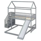 Whisen Twin Over Full Bunk Bed with Slide, House Bed with Slide