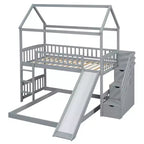 Whisen Twin Over Full Bunk Bed with Slide, House Bed with Slide
