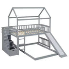 Whisen Twin Over Full Bunk Bed with Slide, House Bed with Slide