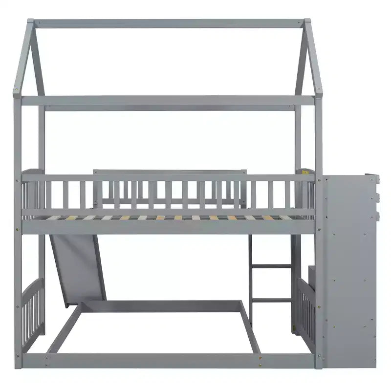 Whisen Twin Over Full Bunk Bed with Slide, House Bed with Slide