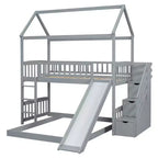 Whisen Twin Over Full Bunk Bed with Slide, House Bed with Slide