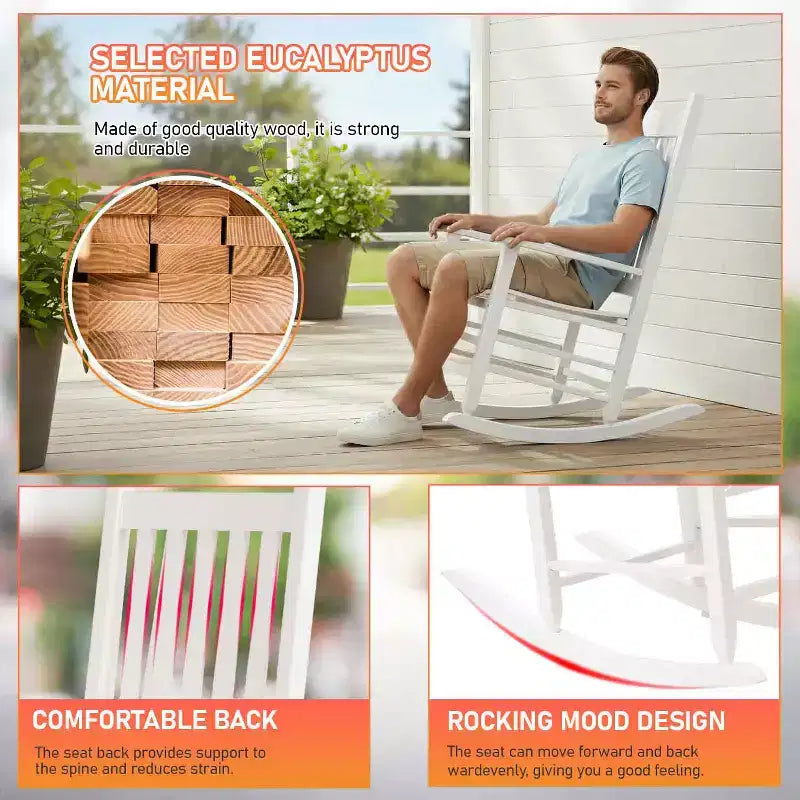 BestMassage Outdoor Rocking Chair Classic Wooden Patio Rocking Chair