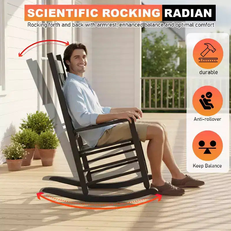 BestMassage Outdoor Rocking Chair Classic Wooden Patio Rocking Chair