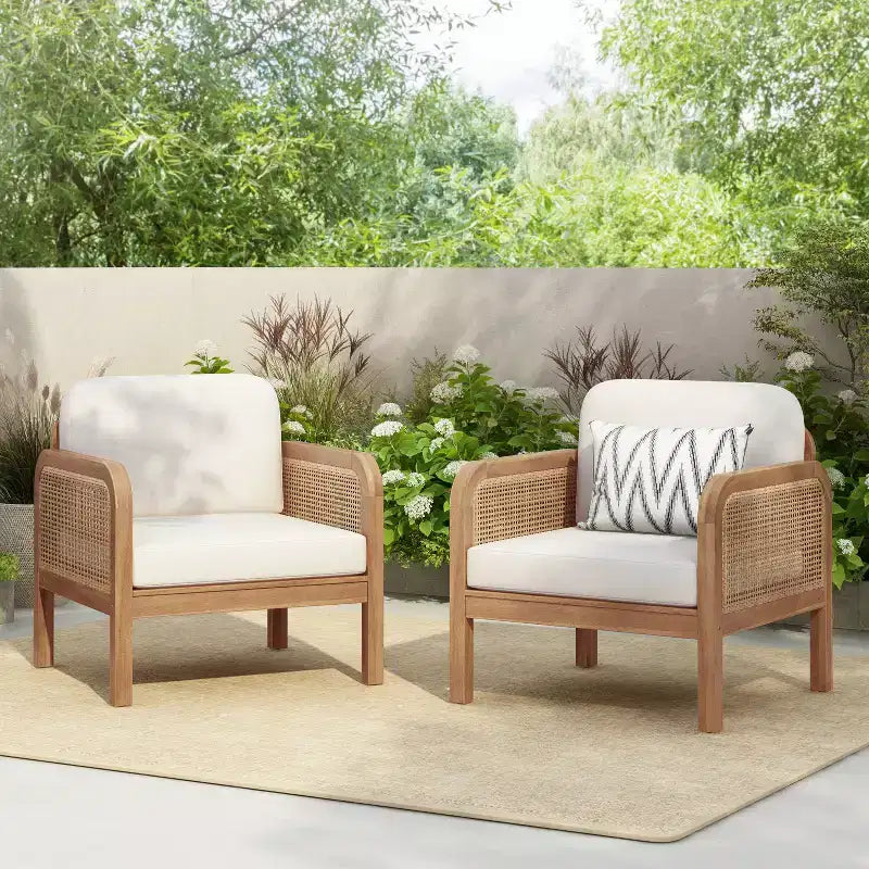 Christopher Knight Home Curtis Patio Rattan and Acacia Wood Club Chair with Water-Resistant Cushion, Brown/Beige