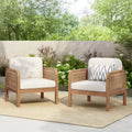 Christopher Knight Home Curtis Patio Rattan and Acacia Wood Club Chair with Water-Resistant Cushion, Brown/Beige