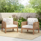 Christopher Knight Home Curtis Patio Rattan and Acacia Wood Club Chair with Water-Resistant Cushion, Brown/Beige