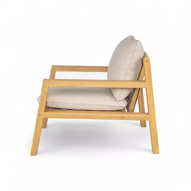 Christopher Knight Home Ihab Patio Rope Weave Acacia Wood Club Chair with Water-Resistant Cushion, Brown/Beige