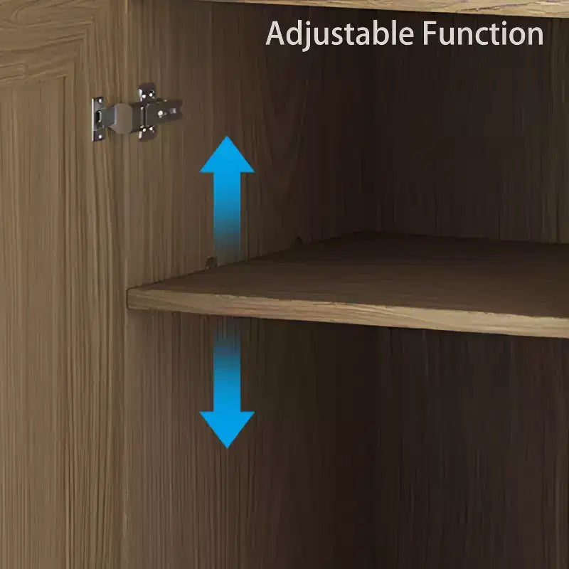 Madia in legno venato 62x31x16, mobile contenitore con ripiani regolabili e ante in rattan per cucina, camera da letto, soggiorno/sala da pranzo