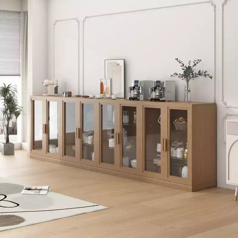 36x124x16 Wood Accent Cabinet, Storage Organizer with Adjustable Shelves and Glass Doors for Kitchen Bedroom Entryway Living/Dinning Room