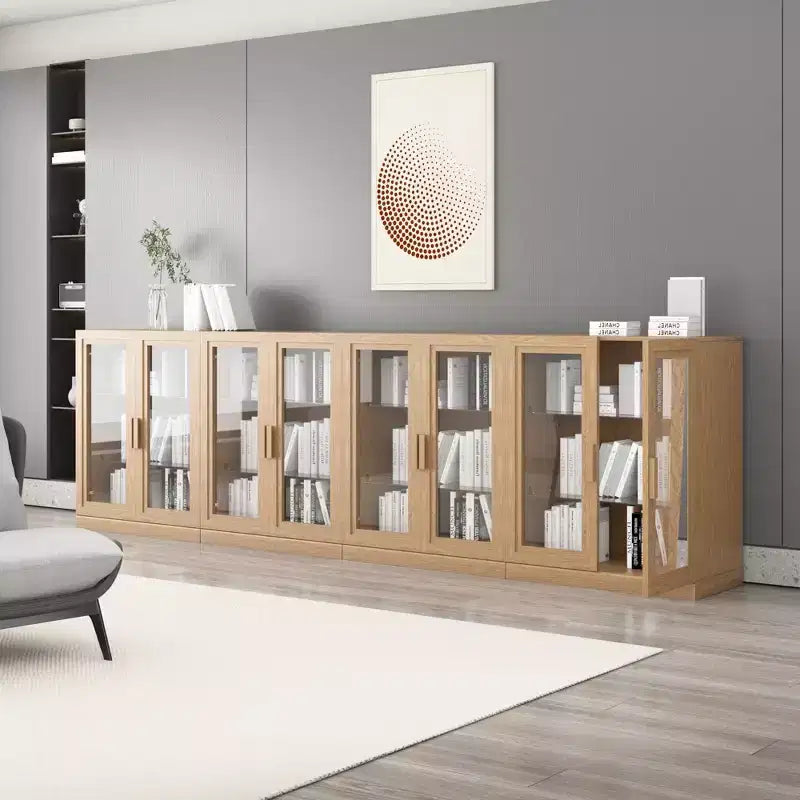 36x124x16 Wood Accent Cabinet, Storage Organizer with Adjustable Shelves and Glass Doors for Kitchen Bedroom Entryway Living/Dinning Room