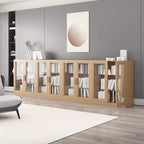 36x124x16 Wood Accent Cabinet, Storage Organizer with Adjustable Shelves and Glass Doors for Kitchen Bedroom Entryway Living/Dinning Room