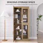 36x124x16 Wood Accent Cabinet, Storage Organizer with Adjustable Shelves and Glass Doors for Kitchen Bedroom Entryway Living/Dinning Room