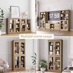 36x124x16 Wood Accent Cabinet, Storage Organizer with Adjustable Shelves and Glass Doors for Kitchen Bedroom Entryway Living/Dinning Room