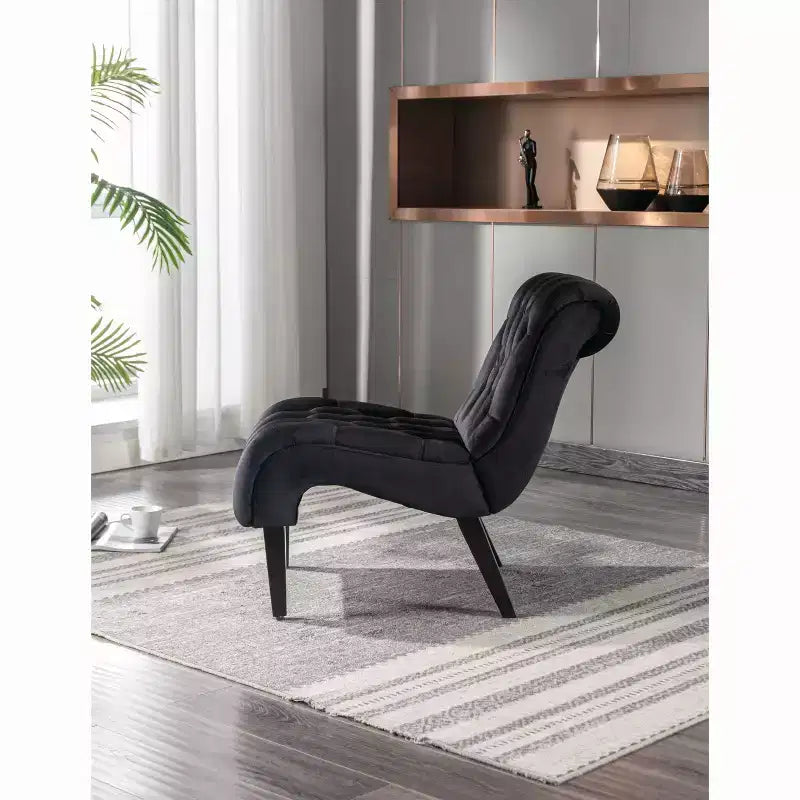 Okak Modern Armless Velvet Accent Chair, Upholstered Fabric Button Comfortable Chair with Wooden Legs
